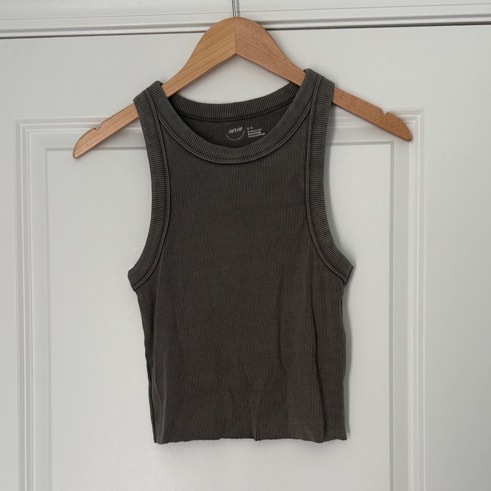 Olive Green Ribbed Tank Top